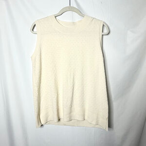 Akris Cream Wool Cashmere Swiss Dot Sleeveless Knit Top Size 10